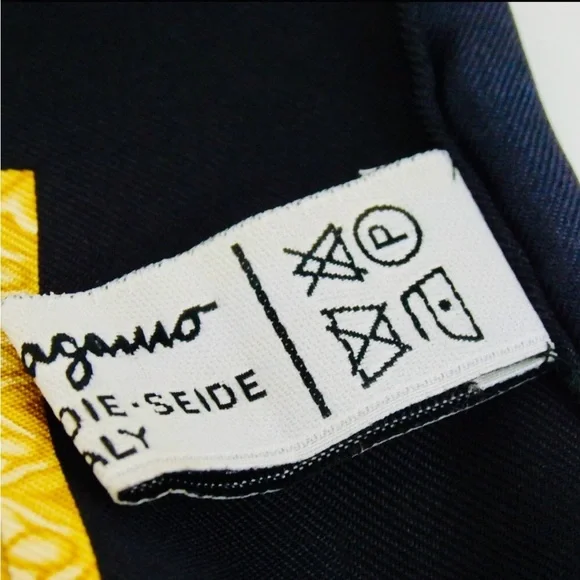 Salvatore Ferragamo Vintage Silk Scarf Baroque Floral Black Gold Print with Box - Picture 7 of 8